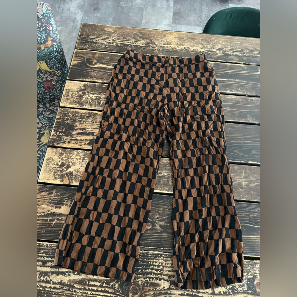 Old Navy Black and Brown Geometric Wide-Leg Pants